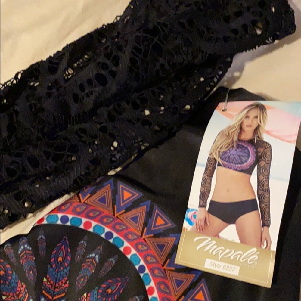 2 piece bikini long sleeve lace
